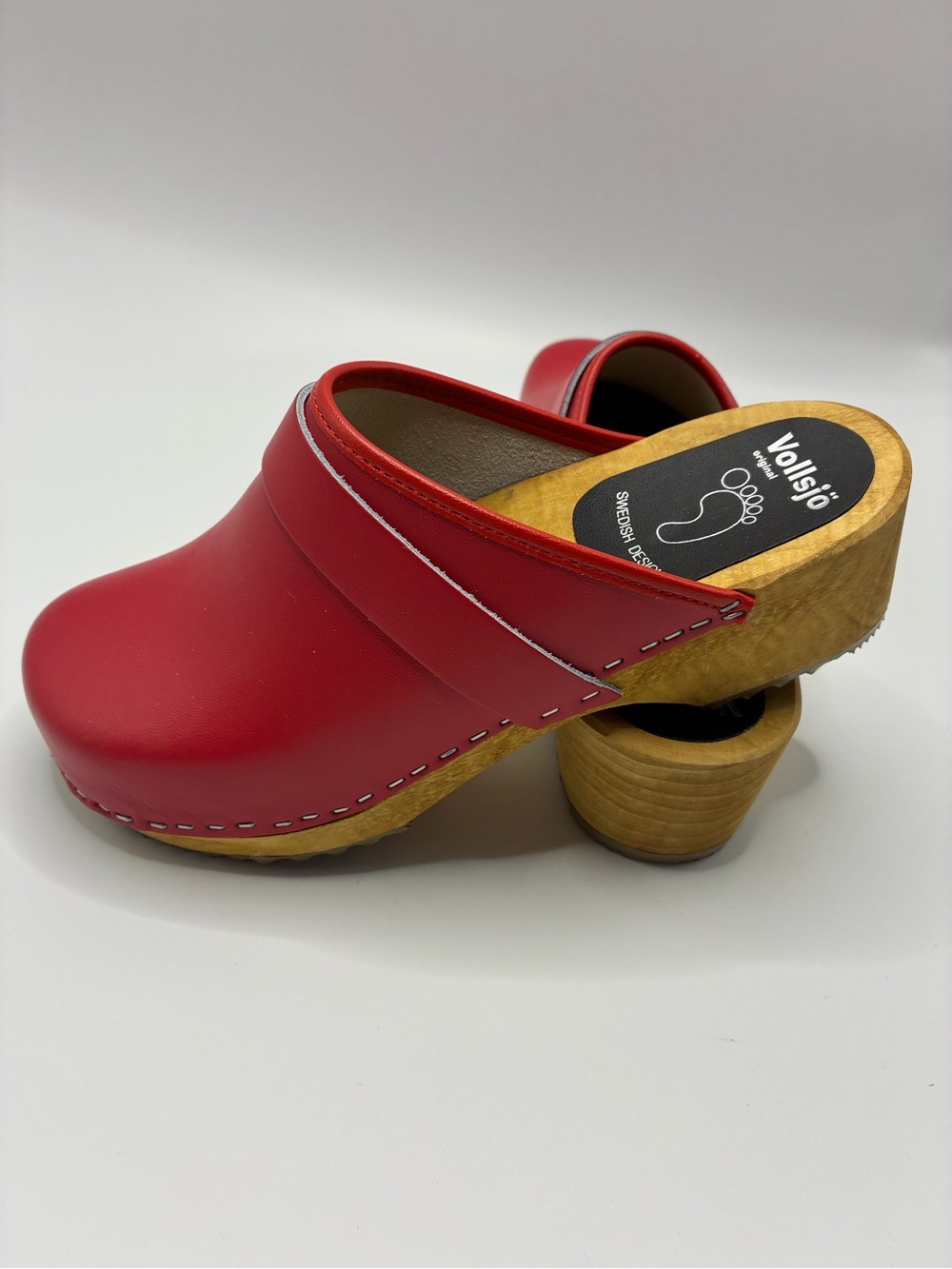 Vollsjo Swedish Red Leather Clogs with Wooden Heel Size US 8.5 EU 39